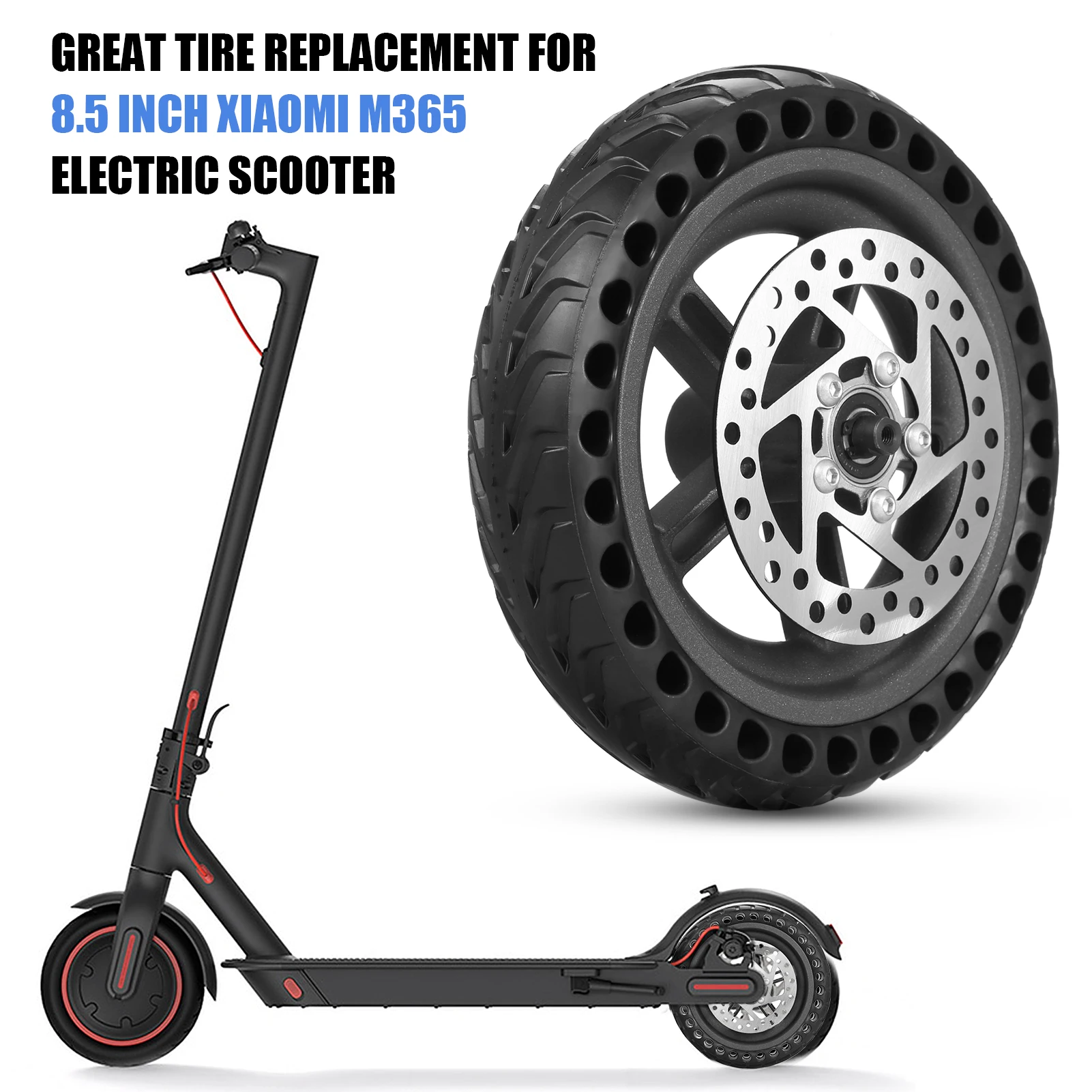 Electric Scooter Rear Tire with Wheel Hub Disc Brake Set 8.5 inches Solid Electric Scooter Wheel Replacement for Iconic Brand M365