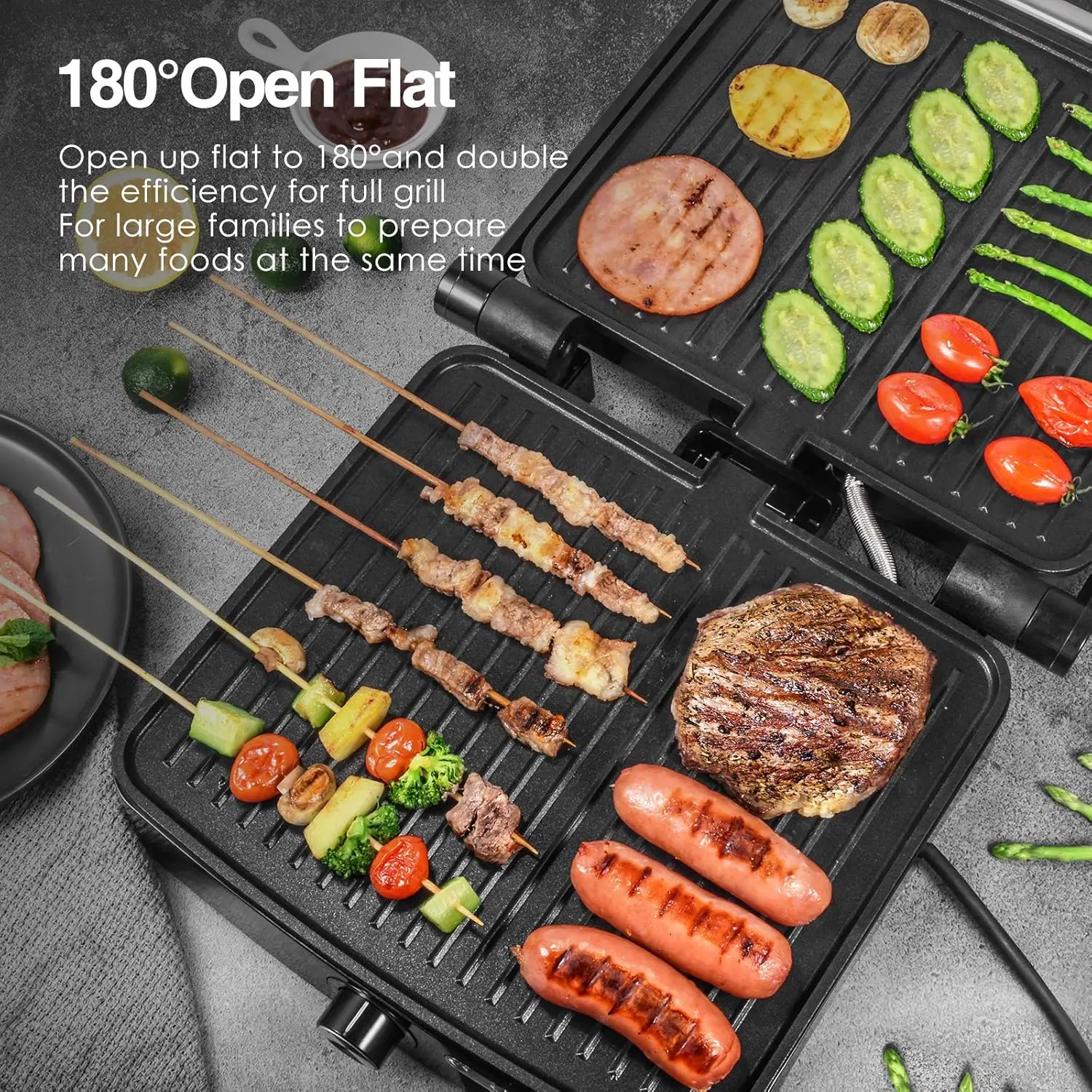 1200W Panini Press Grill with Adjustable Temperature, 4-Slice Indoor Grill, 180° Open Sandwich Maker with Drip Tray 6