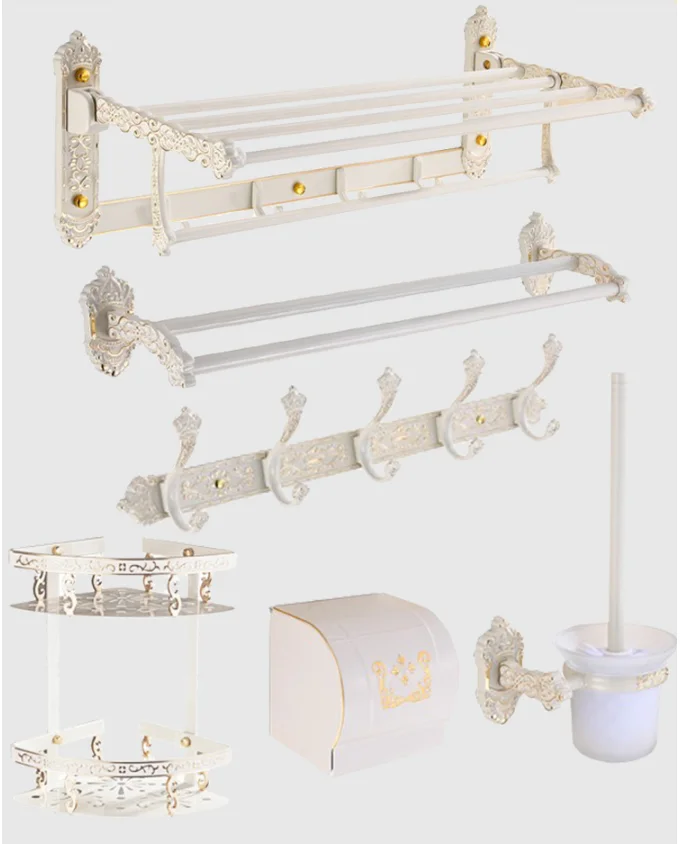 Description Picture 2 of itemBathroom Accessories Set Bathroom Shelf,Towel Rack,Paper holder,Toilet Brush Holder,hooks Carved Aluminum Bath Hardware Sets