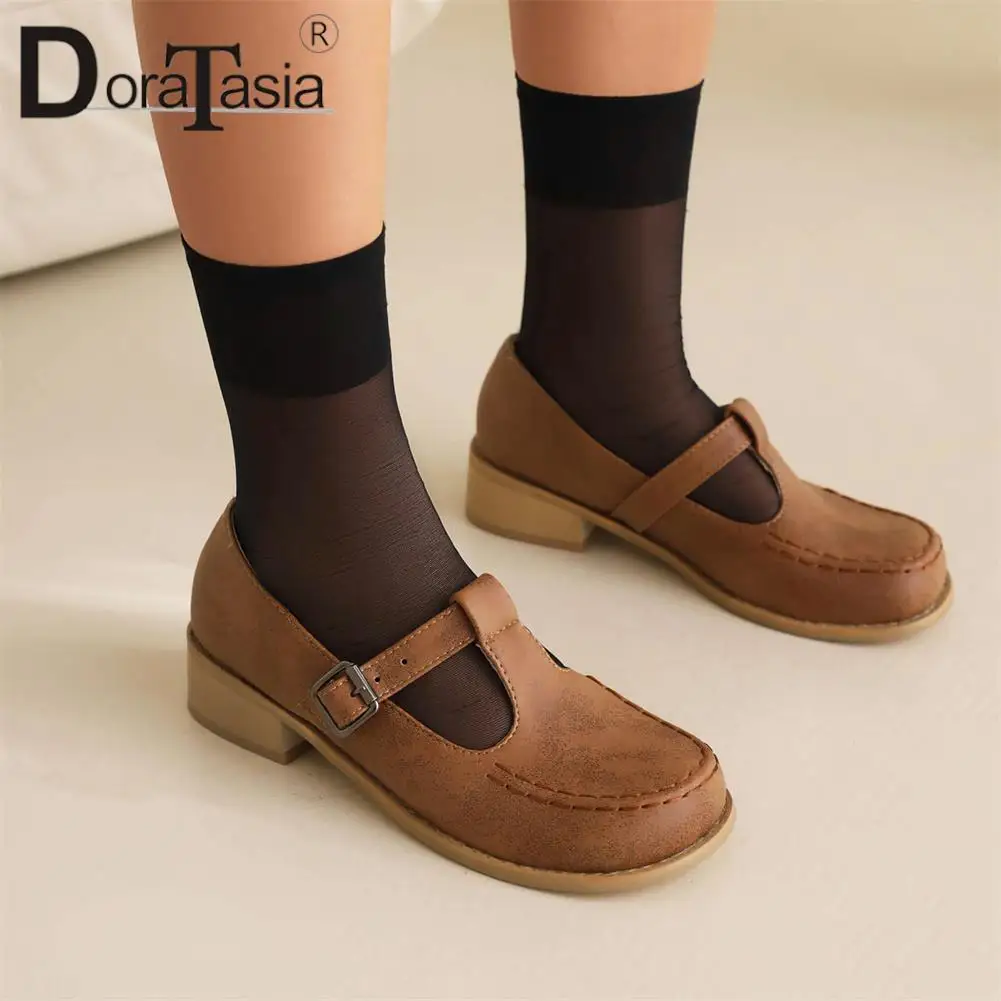 DORATASIA Big Size 43 Brand New Ladies Solid Mary Janes Pumps Fashion Buckle Chunky Heels Pumps Women Casual Retro Shoes Woman