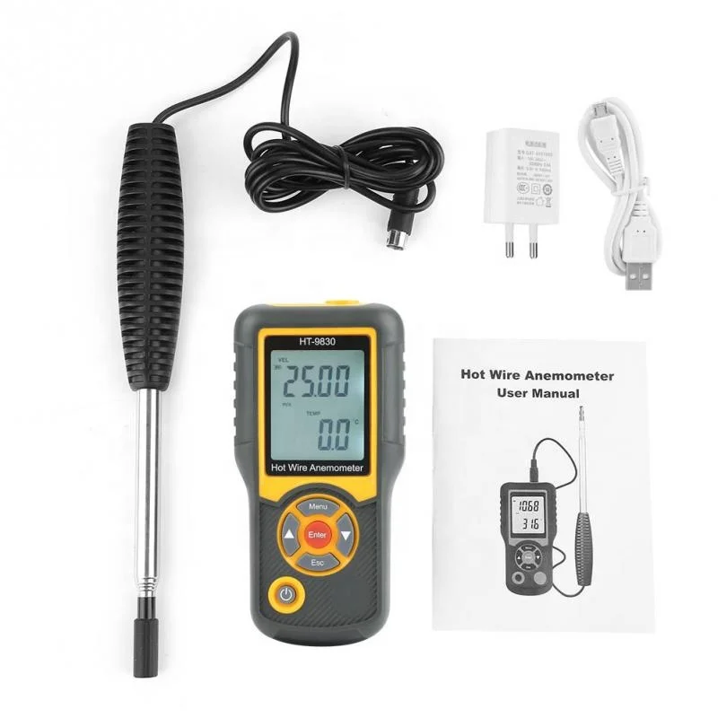 Hotwire Anemometer Handheld CFM/CMM Air Flow Velocity Meter HT-9830 Wind Speed G