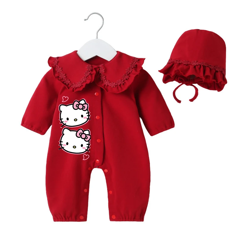 

Sweet Hello Kitty Cartoon Baby Romper Kawaii Sanrio Infant Girls' Jumpsuit Spring and Autumn Fashion Ins Style Children Clothes