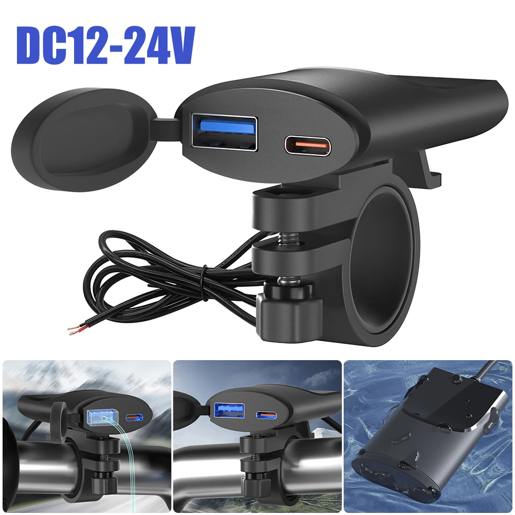 

Motorcycle Phone Charger 12V-24V Dual USB Charger Adapter Type-C QC3.0 Quick Charger Intelligent Auto Off Motorcycle Accessories