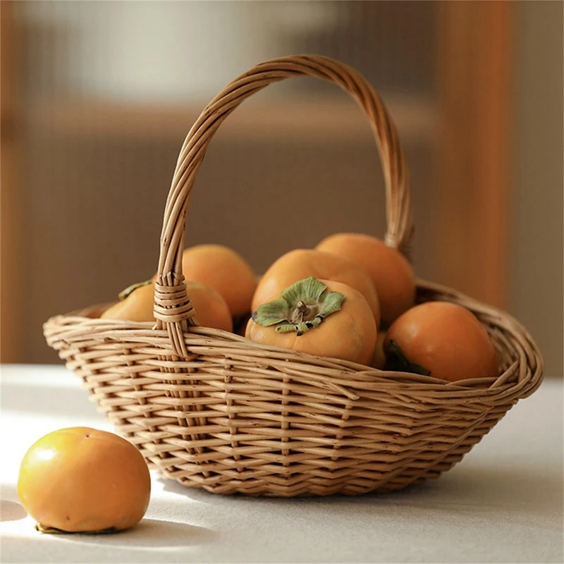 Wicker Storage Basket With Handle, Gift Hamper Basket, Picnic Baskets, Kitchen Basket Small 2