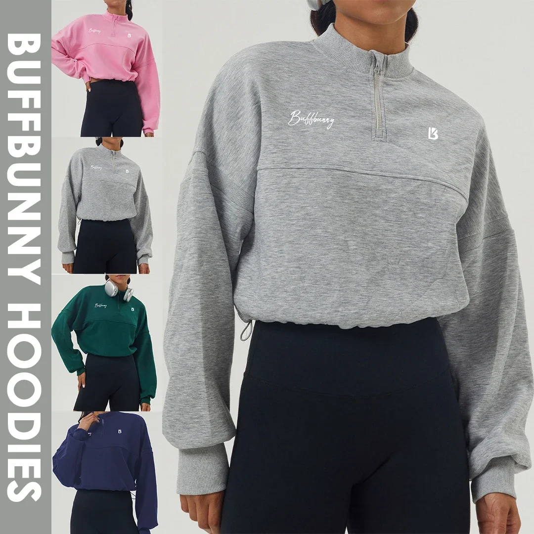bunny Hoodies Half Zip Swearshirt Winter Fashion Clothing Zipper Crop Top Women Yoga Wear Sport Exercise Pullover