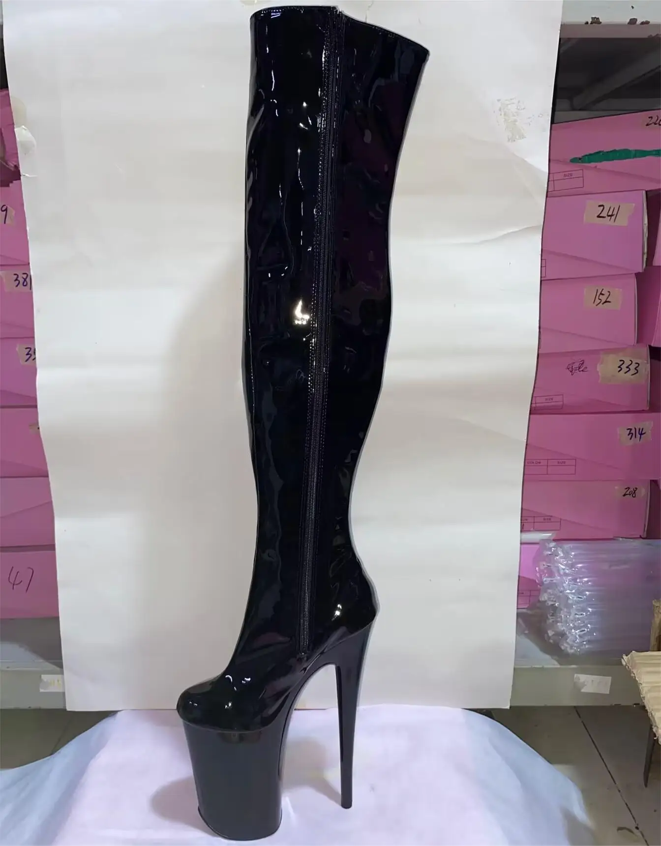 

23 cm high heel boots, 9 inches high for gladiator women to knee and thigh sexy pole dancing model walking dance shoes