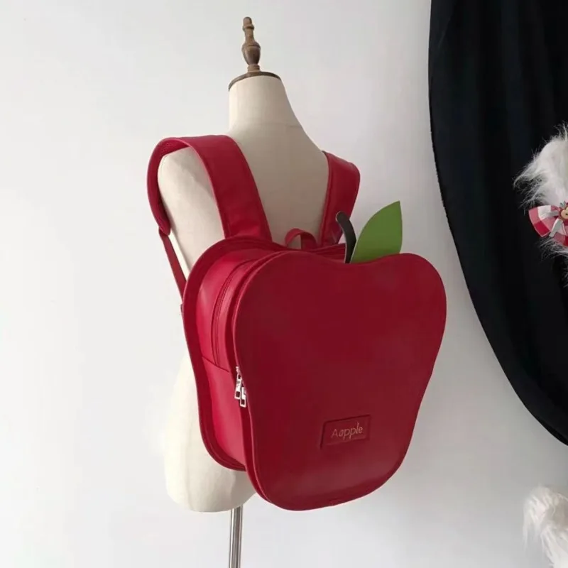 Red Apple Shape Cute Christmas Backpacks Large Capacity Cartoon Shoulder Bags Letter Printed PU Harajuku Bags Trend Women's Bags 2