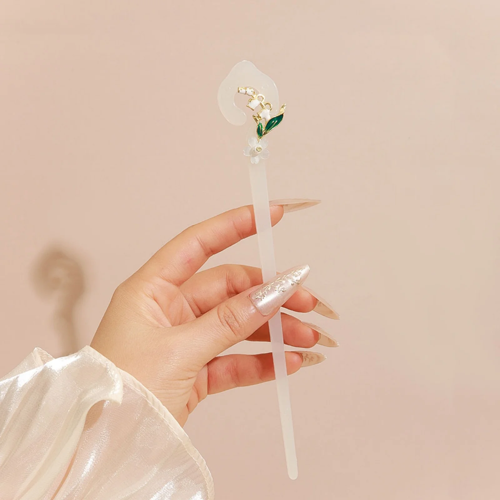 1PC Green & White Floral Hair Sticks, Jade - Like Hairpins Set, Perfect for Women's Delicate & Graceful Updos