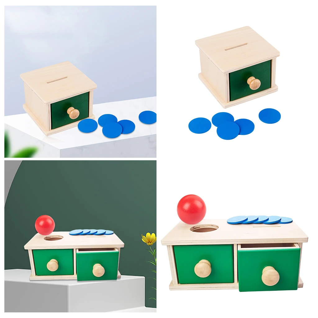 

Montessori Kid Educational Toys Coin Box Early Learning Educational Object Macaron Wooden Toy Coin Ball Drawer Box