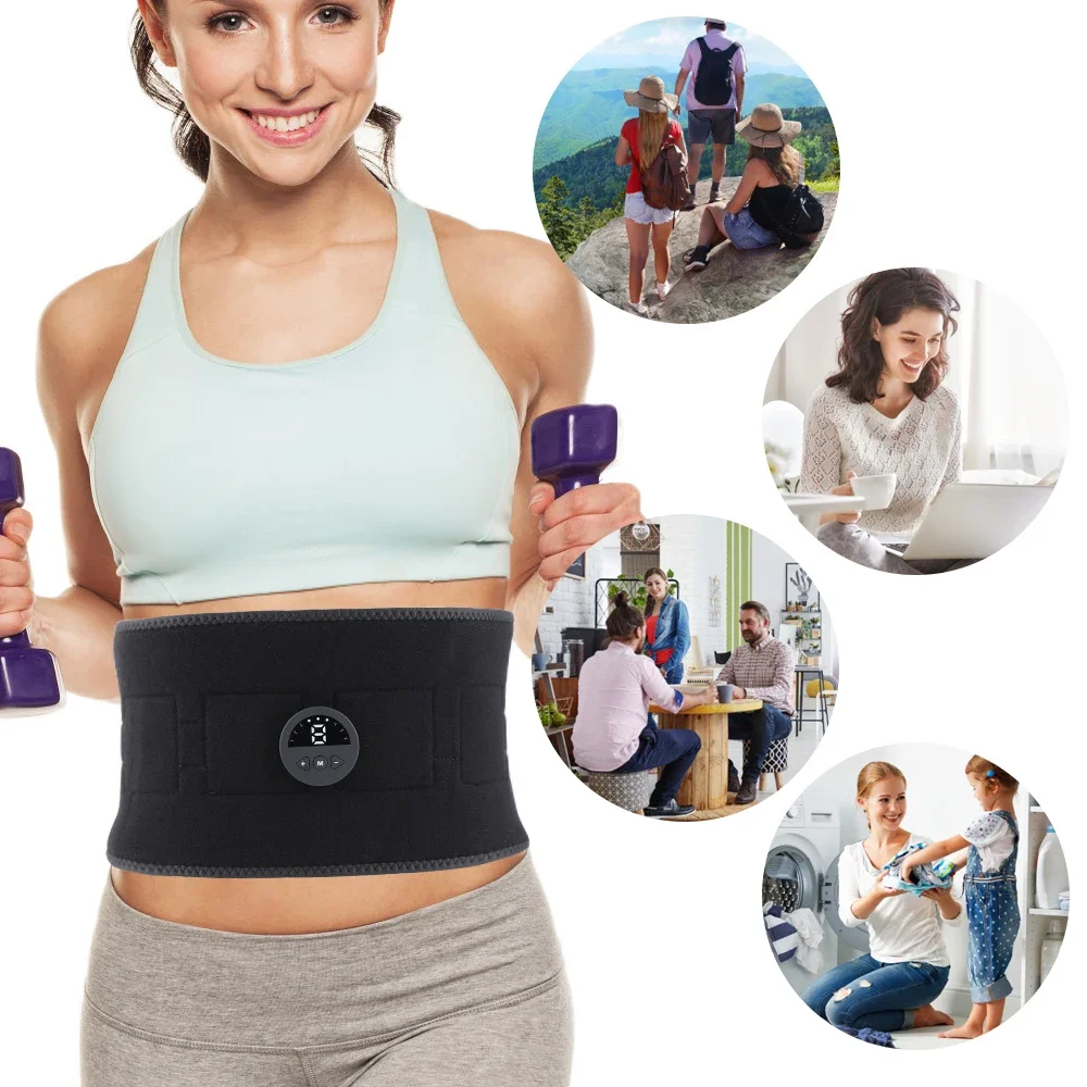 EMS Muscle Stimulator Abs Abdominal Trainer Toning Belt USB Recharge Body Belly Weight Loss Gym Fitness Equiment Unisex Couple