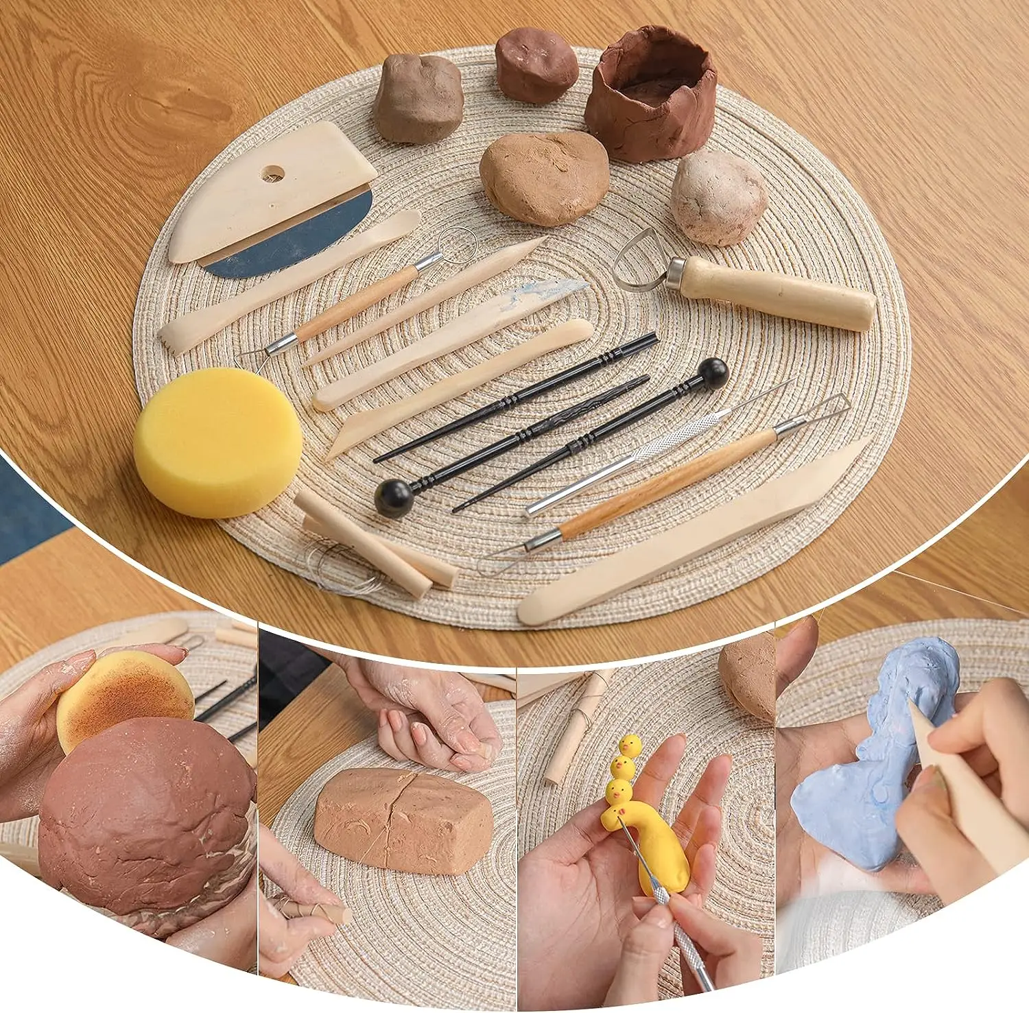 17pcs Pottery Sculpting Tools Set Ceramic Detail texture Shaping Blade Clay Modeling Stainless Steel Tool Kit Carving Hole Punch