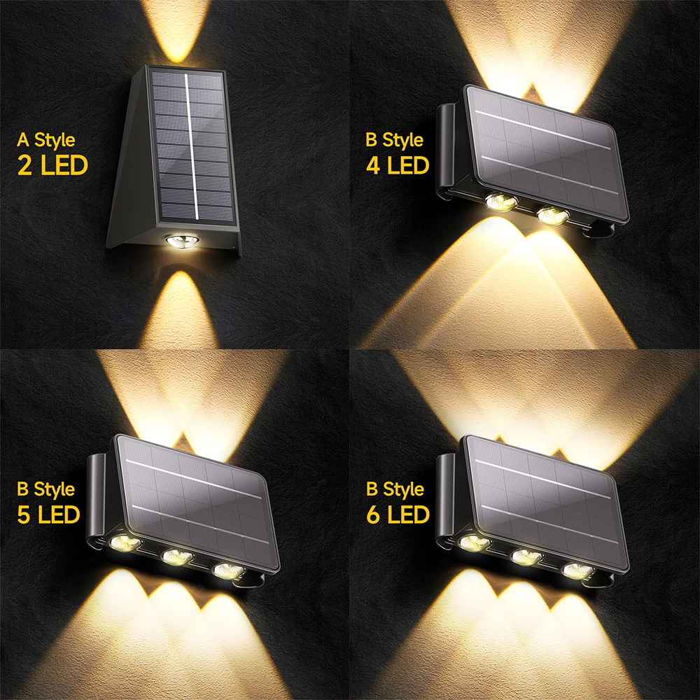Outdoor Solar Light Wall Light Waterproof Up Down Light 2/4/5/6 LED