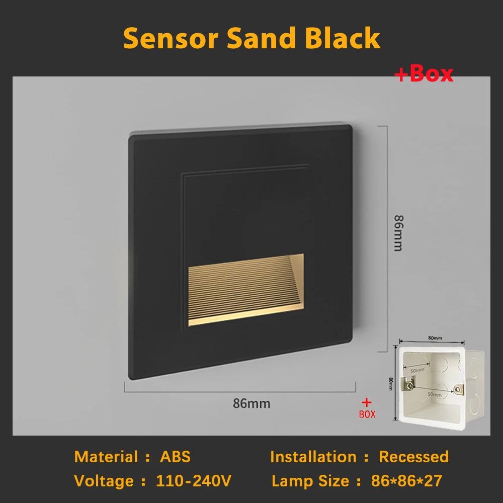 SANDIY Lámpara de noche empotrada con luces LED para escaleras con sensor de movimiento, iluminación de pared para interiores, luz de pie con inducción por radar, 220 V, 110 V