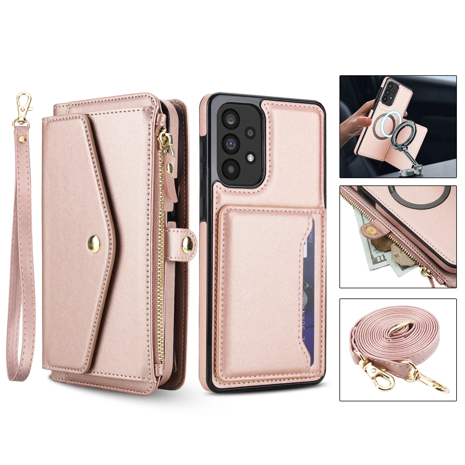 Magnetic Wallet Crossbody Phone Case with Long Lanyard