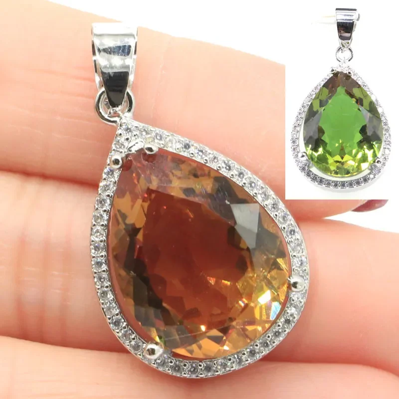 7g Real Customized 925 Solid Sterling Silver  PENDANT Drop Shape Zultanite Orange Spessartine Peridot London Blue Aquamarine CZ