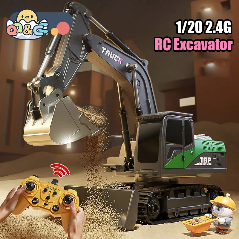 1/20 RC Excavator Car 2.4G Model Remote Control Engineering Vehicle Crawler Truck Children Toys for Boys Kids Christmas Gifts