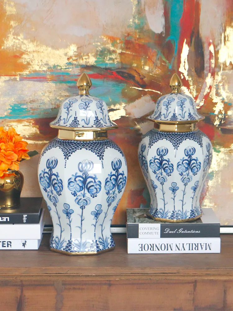 Modern Luxury Gilded Flower Ceramic Jar Large General Jar Flower Arrangement Vase Ornaments Crafts Porcelain Interior Decoration 3