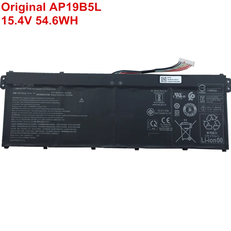 15.4V 54.6Wh 3550mAh Genuine AP19B5L Lithium Battery for Laptop  For Acer Aspire 5 A515-43 Sf314-42 SP314-21N-R5FR Vero AV15-51