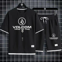 2024 VOLCOM New Man Tracksuits 2 Piece Short Sleeve Suits Printing T-shirt +Sweatpants Sets Sutdent Casual Summer Sport Clothes 2