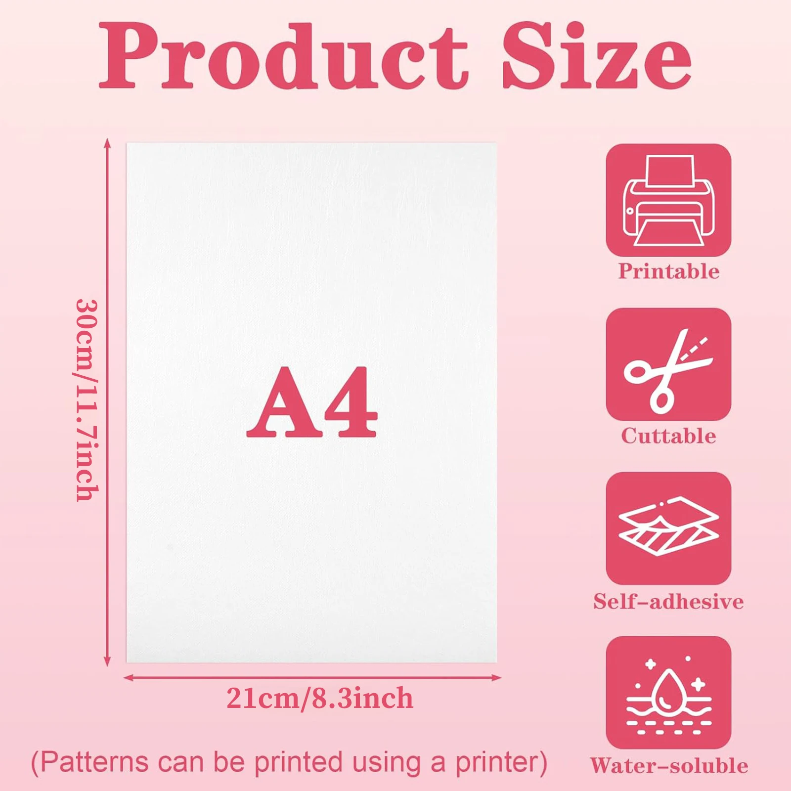 5개입 A4(8.3인치 x 11.7인치) 사이즈 수용성 안료 안정제(자수, 스티커 및 스티치 자수용 전사지, 워시 어웨이, 자수용)