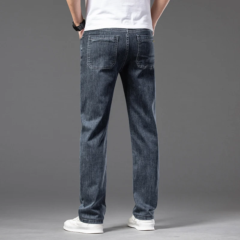 Large Plus Size 42 44 46 Thin Men's Summer Denim Jeans Elastic Waist Fashion Casual Denim Pants Fatty Brother Brand Trousers 5