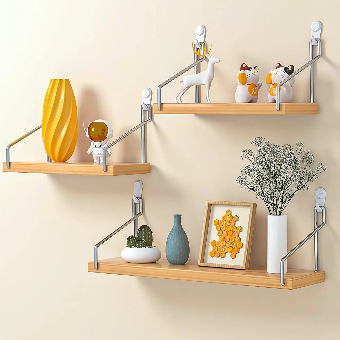 Étagère murale flottante en bois, support de rangement mural, étagère murale sans perçage, pour bibliothèque murale, 1 pièce