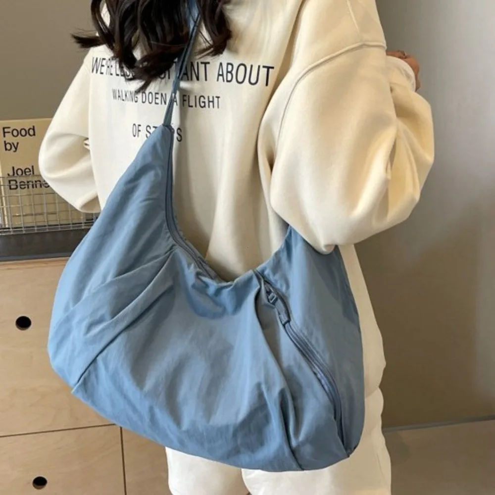 Korean Style Nylon Shoulder Bag Tote Bag Large Capacity Casual Dumpling Bag Solid Color Fold Oxford Cloth Girls Сумка Женская