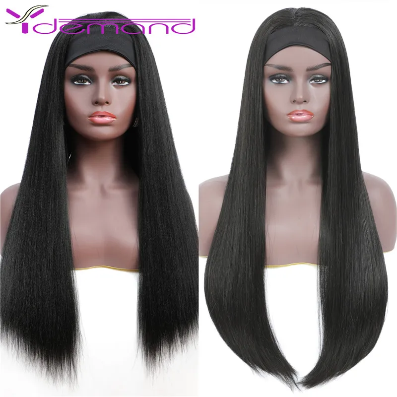 Y Demand Headband Scarf Long Straight Wig For African American Negro Women Smooth Synthetic Hair Grip Natural Machine Made Wigs