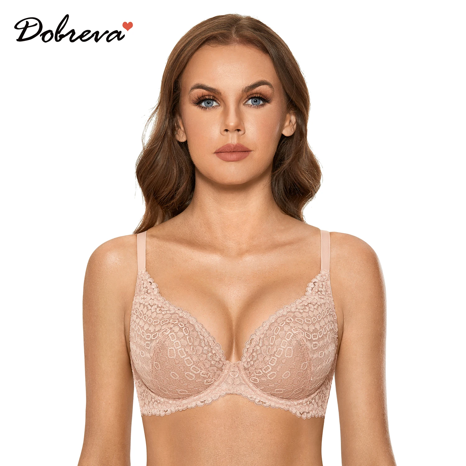 DOBREVA Women's Lace Bra Balconette Push Up Sexy Plus Size Unlined Sheer  Underwire Floral See Through Lingerie - AliExpress