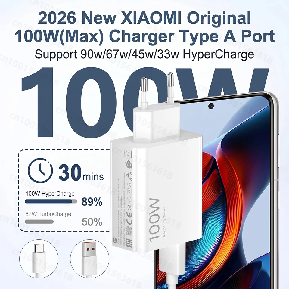 Chargeur Original XIAOMI 100W Officiel Hypercharge Câble Type C Xiaomi 17 Pro Max Poco F9 X8 Pro M8 F8 Ultra Redmi K100