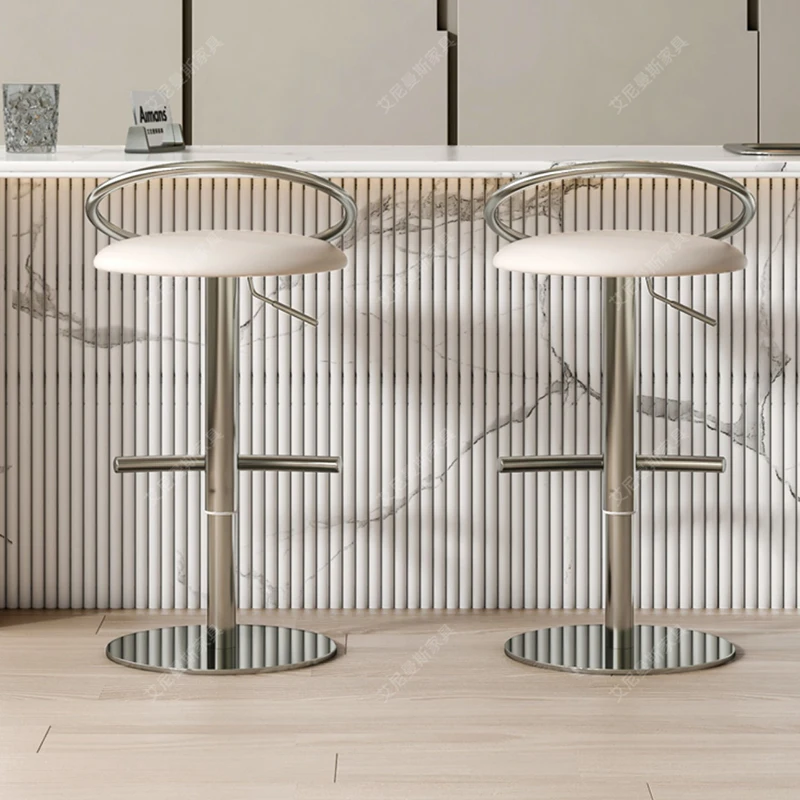 

Nordic Beige White Bar Chair Lift High Leather Minimalist Metal Swivel Chair Reception Design Tabouret Haut Furniture Bar Chair