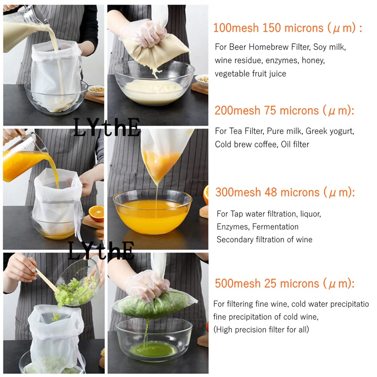 4Pcs Nut Milk Bags for Straining Reusable Nylon Nut Bag for Soy Milk Juice Greek Yogurt Coffee Brew Brewing Strainers Filter