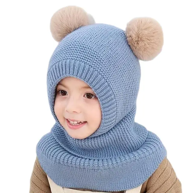 Doitbest 2 to 6 Y Winter Hat Beanies Boys Beanie two hairball Child Knit Fur Hats Protect face neck kids girls Earflap Caps 2