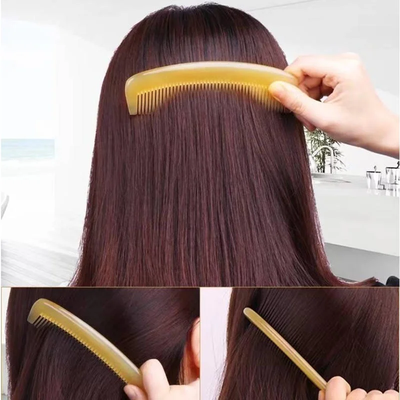 Natural Horn Comb 100% Handmade Buffalo Anti-Static Tangle-Free for Men Women Children Hair Scalp Massage Combs 6