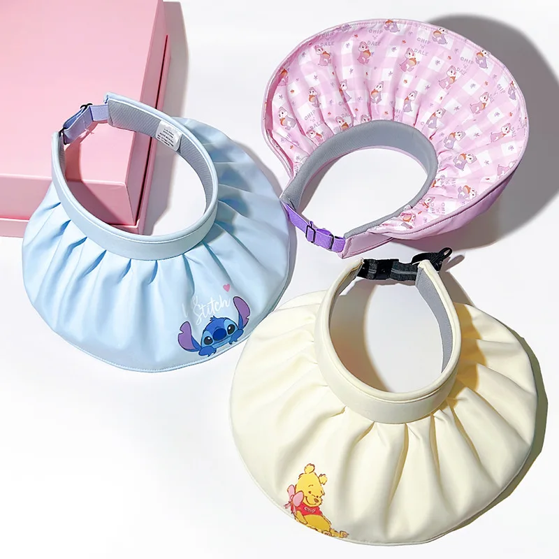 MINISO Disney Lotso Children's Sun Protection Hat Kawaii Adjustable Pooh Children Visor Hat Breathable Cartoon Stitch Kids Caps