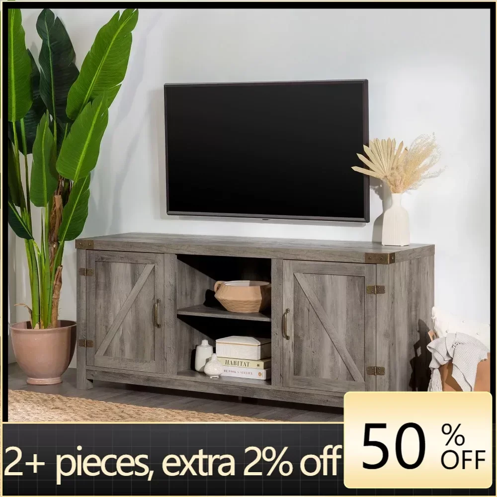 

Modern Farmhouse Barn Door TV Stand for TVs Up to 65" Grey Wash Freight Free Tv Stand Living Room Furniture Cabinet Stands Home