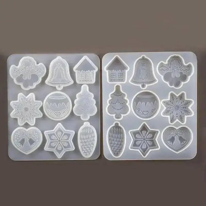 New Christmas Series Pendant Mold DIY Resin Christmas Tree Snowflake Reindeer Pendant Keychain Hanging Mold Christmas Ornament