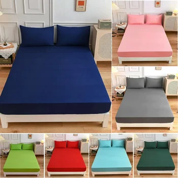 Solid Color Comforts Bed Hats Non-slip Fixed Bedspread All-inclusive Mattress Dust and Protection Bed Cover Includes Pillowcase 1