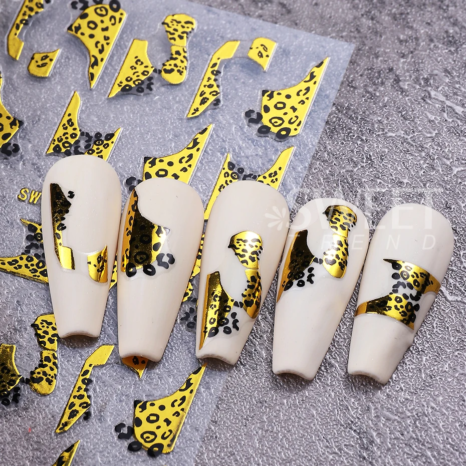 2pcs Gold Silver Irregular Line Nail Stickers 3D Leopard Snake Print Design Self-Adhesive Nail Decals Y2K Manicure Decoration