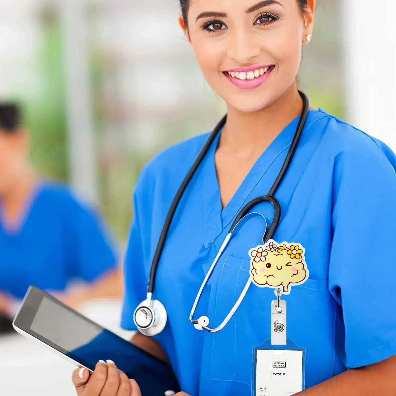 Medical Acrylic Glitter Pill Heart Lung  ID Badge Holder Retractable Badge Reel Rotatable Crocodile Clip for Doctor Nurse