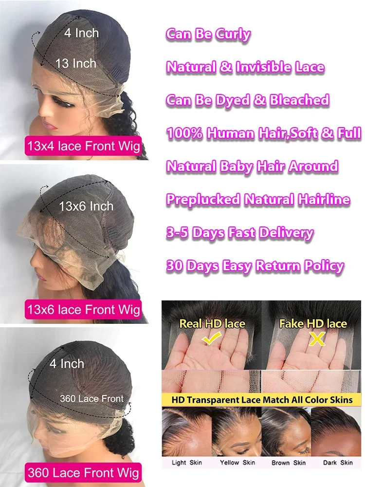 40 46 Inch Deep Wave 13x6 13x4 Hd Lace Front Human Hair Wigs 250 Density Curl 360 Full Lace Front Wig Human Hair For Black Women 6
