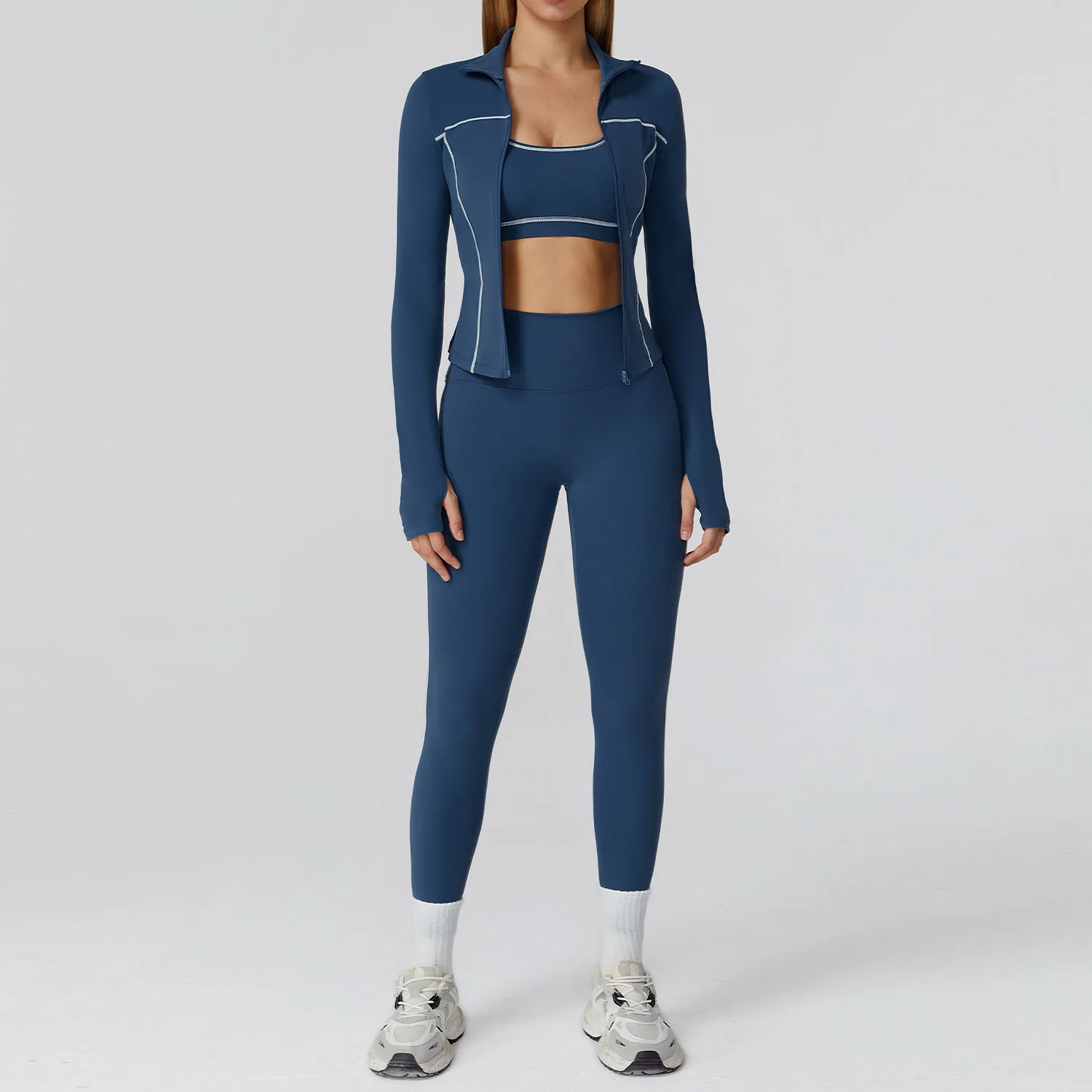 “Madelaine” Sexy Activewear Set with Zip Up Jacket - Image 3