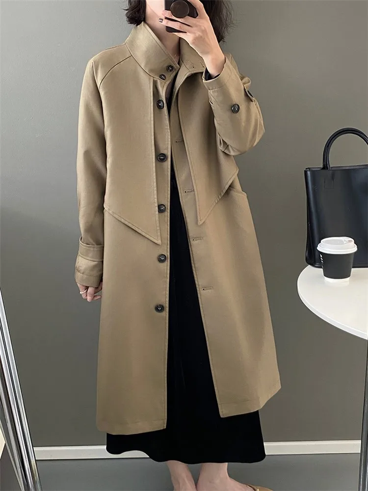 お買い得イ草 女性のためのエレガントな英国スタイルの長袖トレンチコート 春のファッション 愛らしい シングルブレスト ヴィンテージの女の子のウインドブレーカー 一目惚れして購入 Hashaliach Co Il