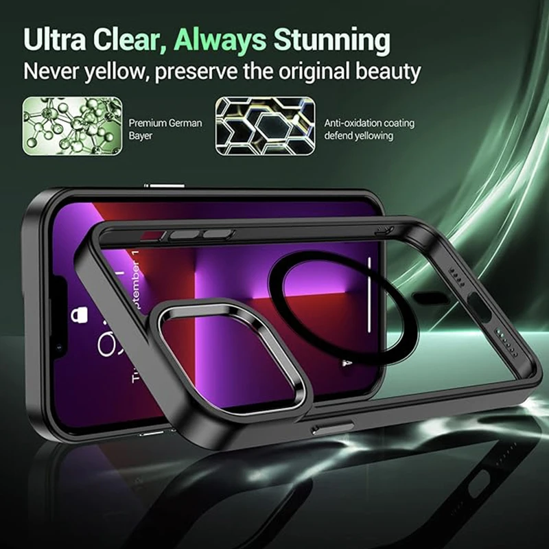 Enhanced Clear Black Magnetic Phone Case with Screen Protector - Shockproof 3-in-1 Design