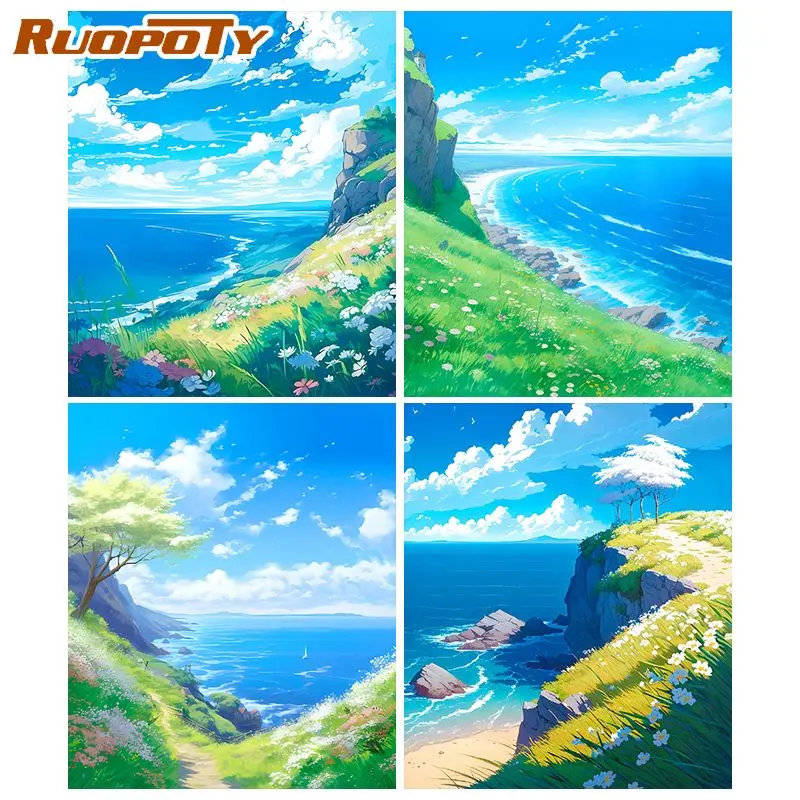 

RUOPOTY Acrylic Paints Painting By Numbers Blue Sky Handpainted Painting By Number Painting Wall Decor