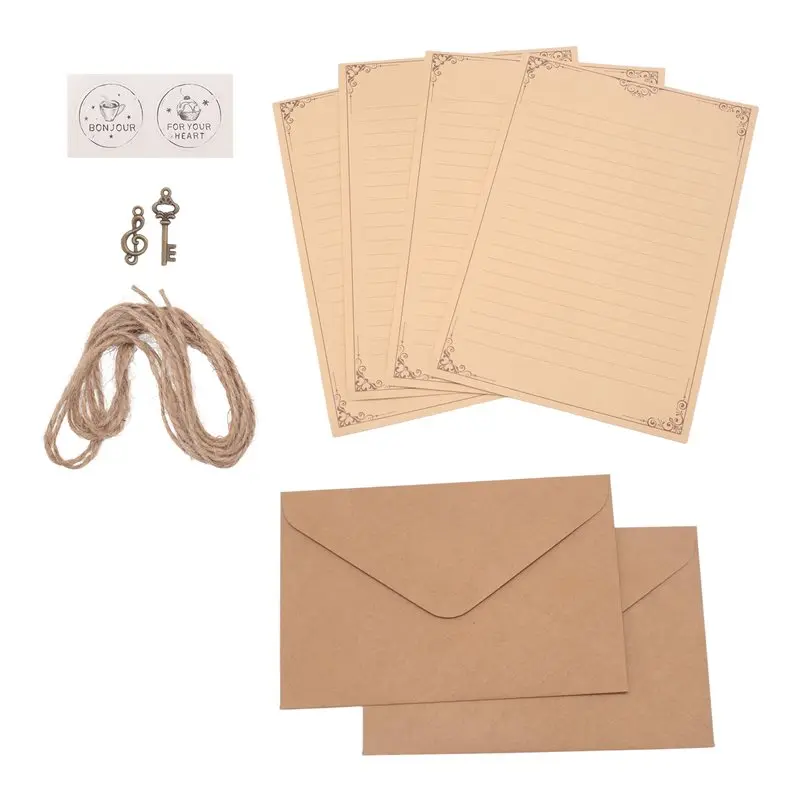 E-Easy To Use-12 Pcs 빈티지 크래프트 종이 필기 용지 편지 쓰기용 유럽 스타일 종이 편지 용지 문구류