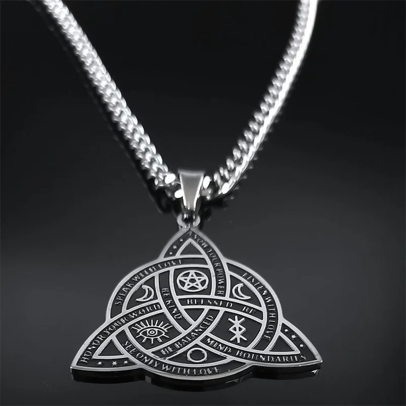 Viking Witch Celtic Knot Necklace Goth Stainless Steel Men Chain Odin Runes Witchcraft Protection Amulet Jewelry nudo de bruja