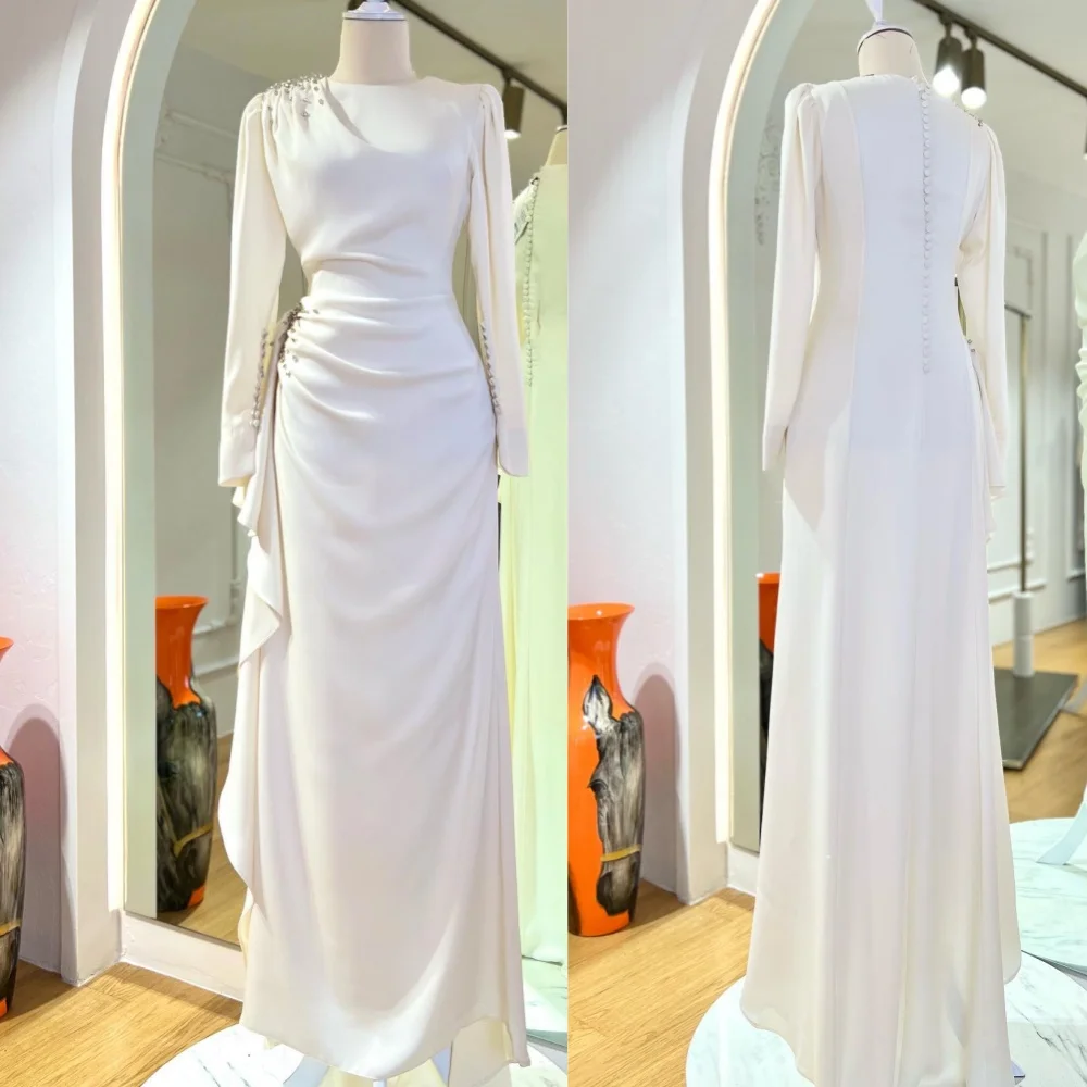 

Prom Dress Evening Saudi Arabia Jersey Beading Draped Pleat Quinceanera A-line O-Neck Bespoke Occasion Gown Long Dresses