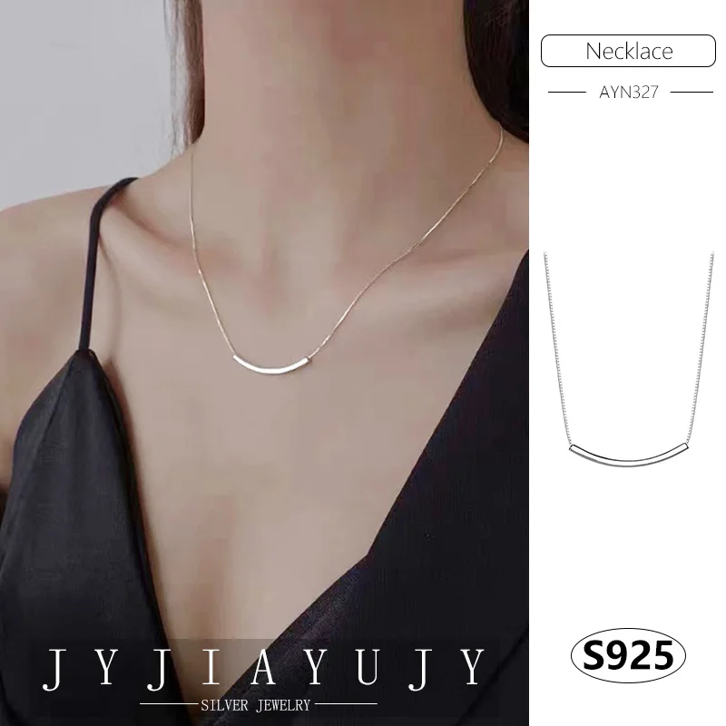 

JYJIAYUJY 100% Sterling Silver S925 Necklace Smooth Surface Square Bend Shape Trendy Hypoallergenic Women Jewelry Gift AYN327