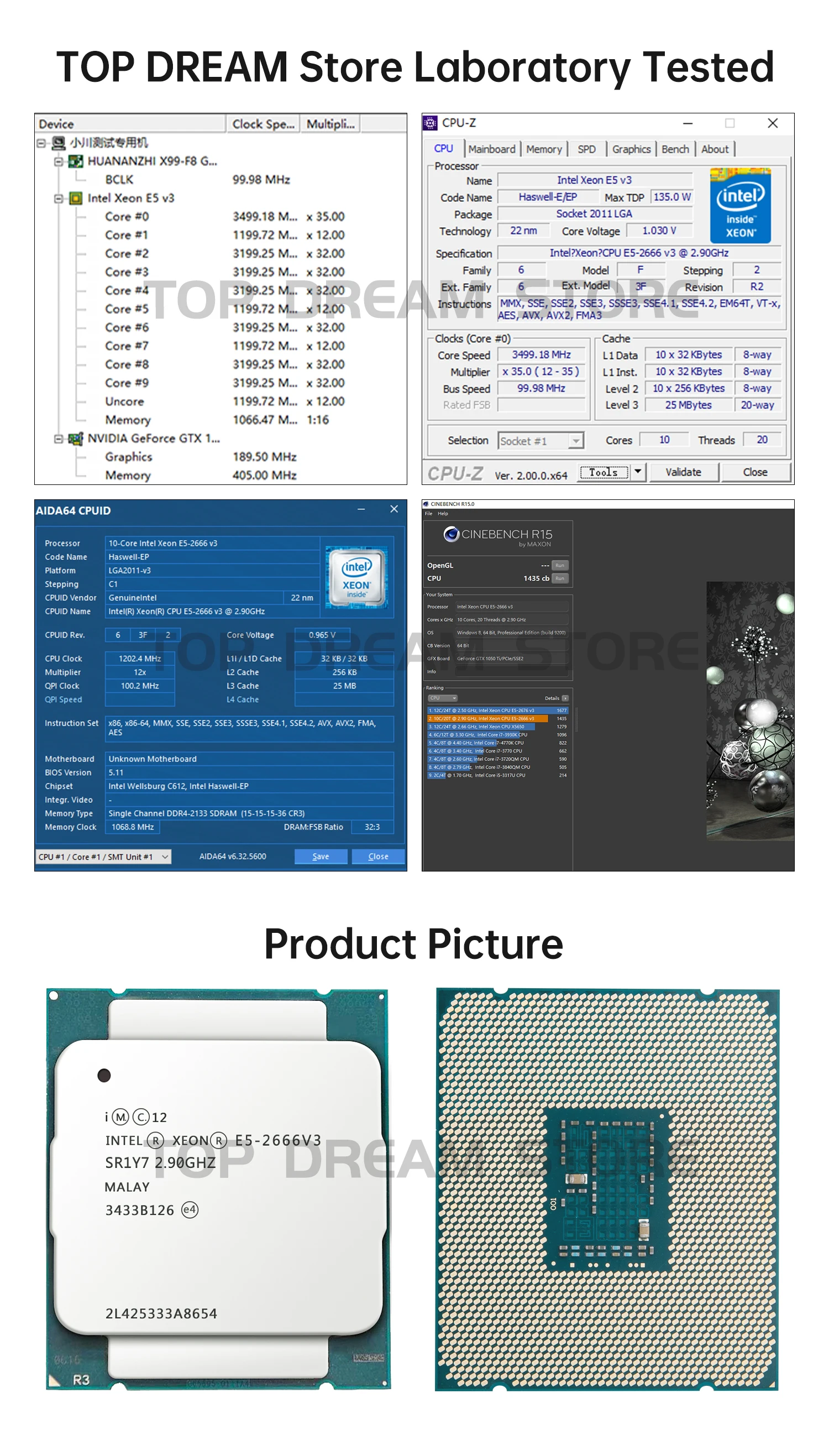 Intel Xeon Processor E5-2666 V3 E5 2666 V3 CPU 2.9GHZ LGA 2011-3 SR1Y7 10 Core Desktop processor e5 2666V3